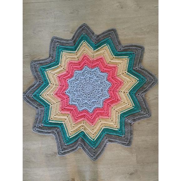Hand Crafted Other - Boho BLANKET hand crocheted star lap baby crochet handcrafted pink gray small